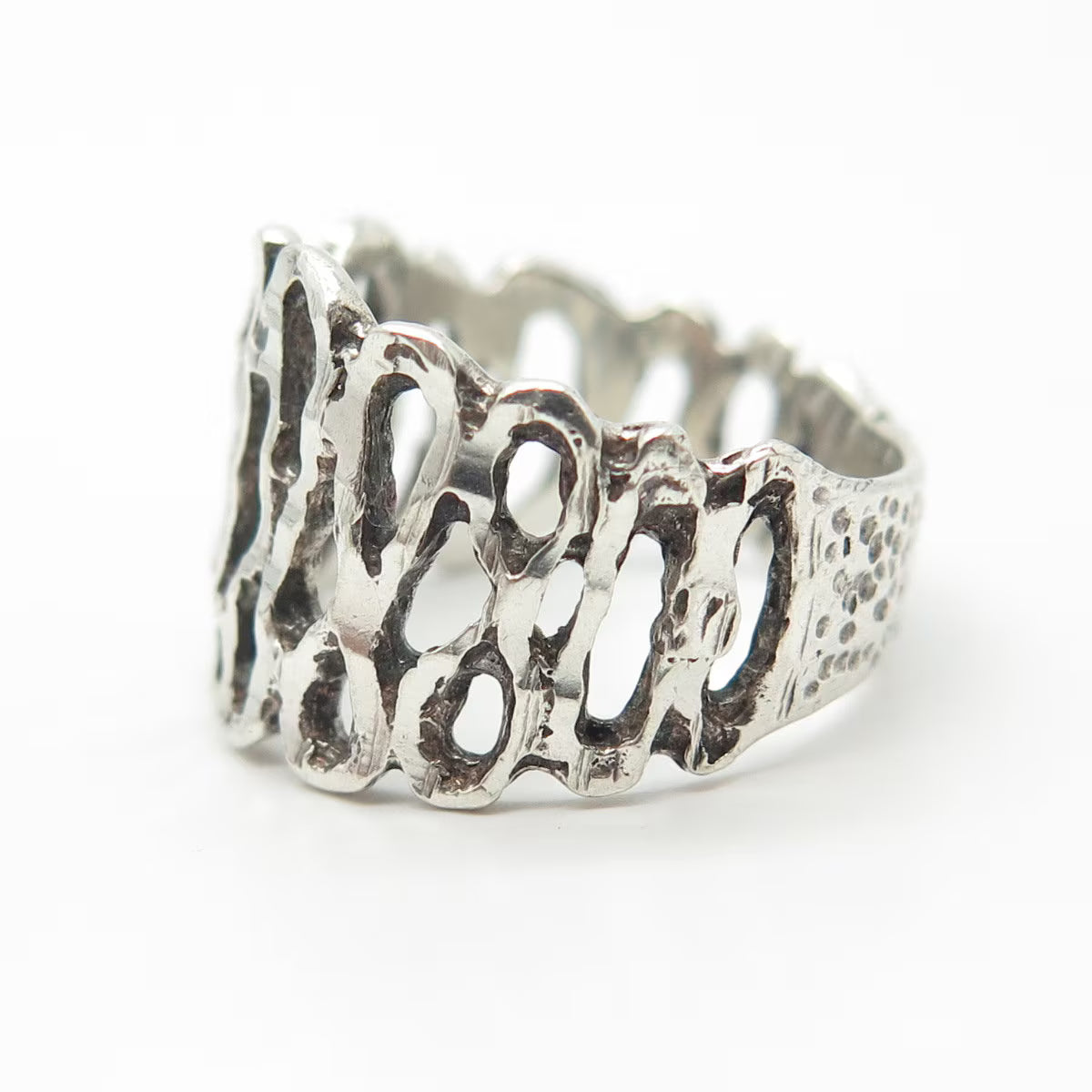 925 Sterling Silver Vintage Minos Mexico Open Bark of Tree Ring Size 7