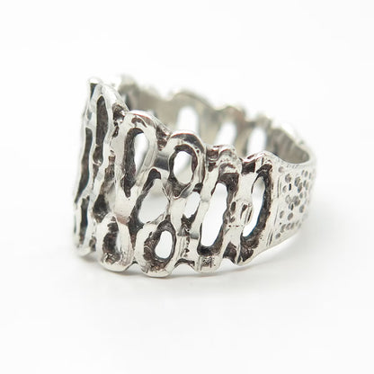 925 Sterling Silver Vintage Minos Mexico Open Bark of Tree Ring Size 7