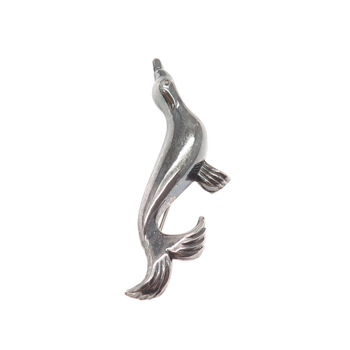 925 Sterling Silver Vintage Fur Seal Oxidized Pin Brooch