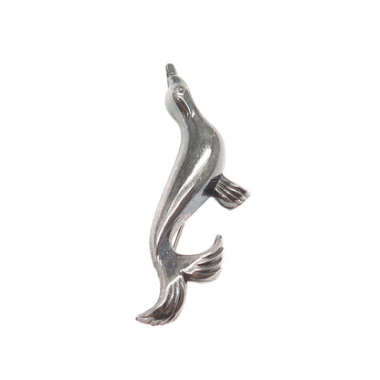 925 Sterling Silver Vintage Fur Seal Oxidized Pin Brooch
