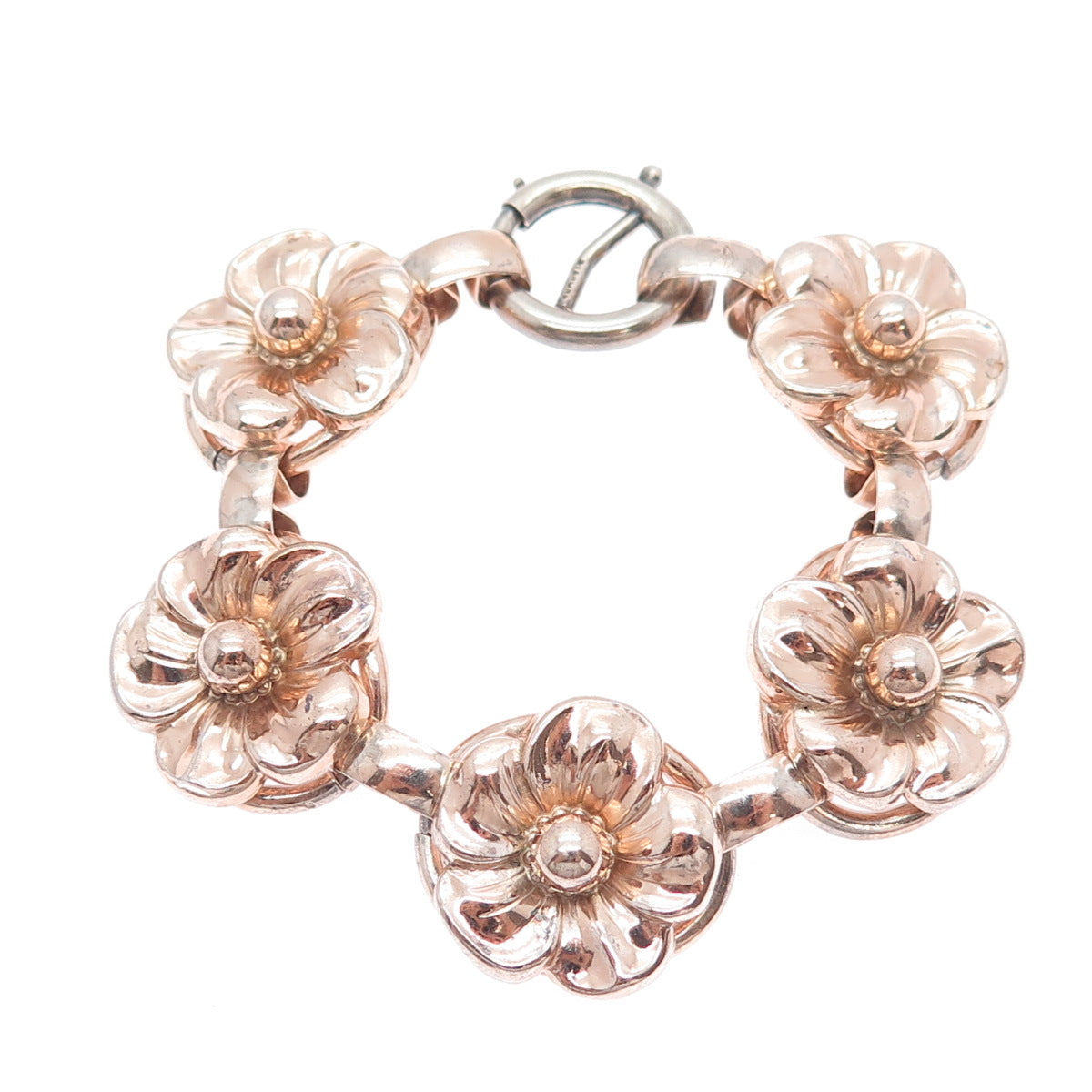 NAPIER 925 Sterling Silver Rose Gold Plated Antique Flower Blossom Bracelet 6"