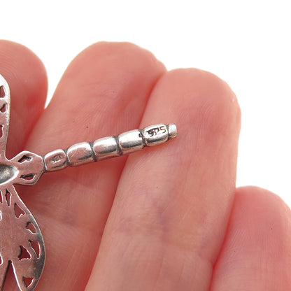 925 Sterling Silver Vintage Real Abalone Shell Dragonfly Oxidized Charm Pendant