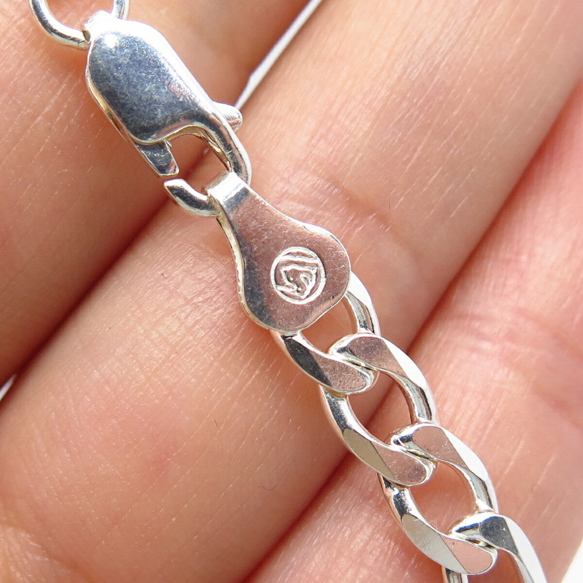 925 Sterling Silver Italy Figaro Chain Necklace 19"