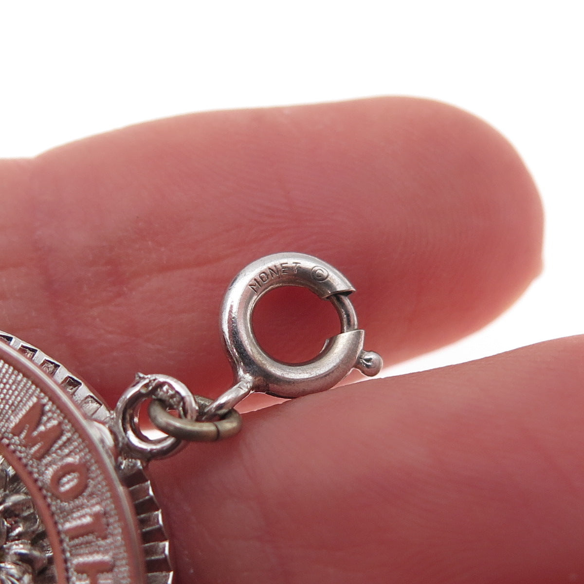 Monet 925 Sterling Vintage Rhinestone To Mother With Love Spring Ring Pendant