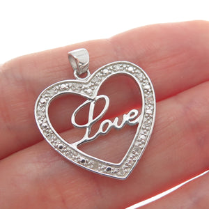 HAN 925 Sterling Silver Real Round-Cut Diamond Love Heart Minimalist Pendant