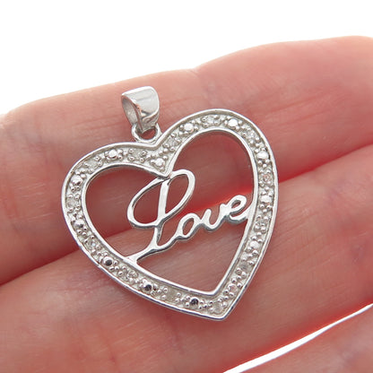 HAN 925 Sterling Silver Real Round-Cut Diamond Love Heart Minimalist Pendant