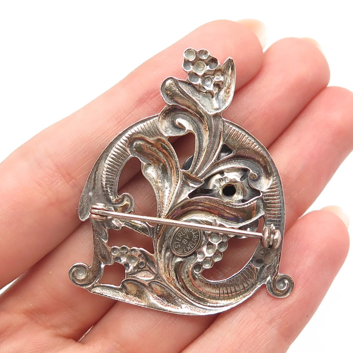 925 Sterling Silver Vintage Jewelart Rose Floral Pin Brooch