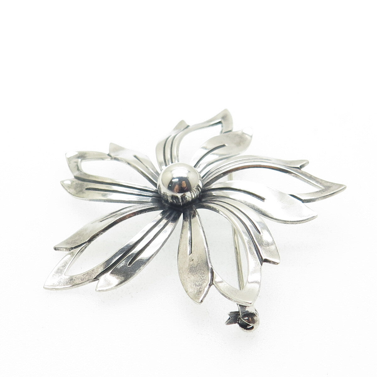 N.E. FROM 925S Sterling Silver Vintage Denmark Flower Oxidized Pin Brooch