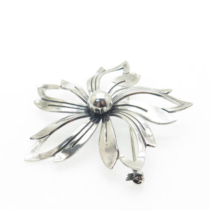 N.E. FROM 925S Sterling Silver Vintage Denmark Flower Oxidized Pin Brooch