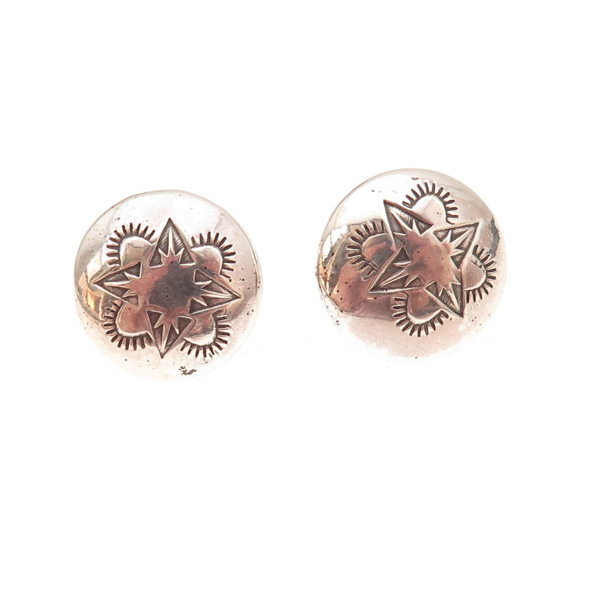 Old Pawn 925 Sterling Silver Vintage Southwestern Concho Tribal Stud Earrings