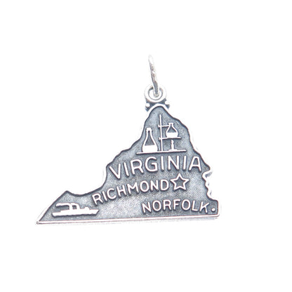 J.M. FISHER 925 Sterling Silver Vintage Virginia State Minimalist Charm Pendant