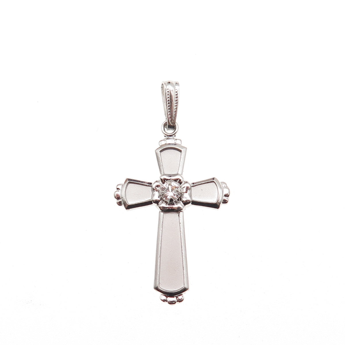 Theda 925 Sterling Silver Vintage Real White Topaz Cross Charm Pendant