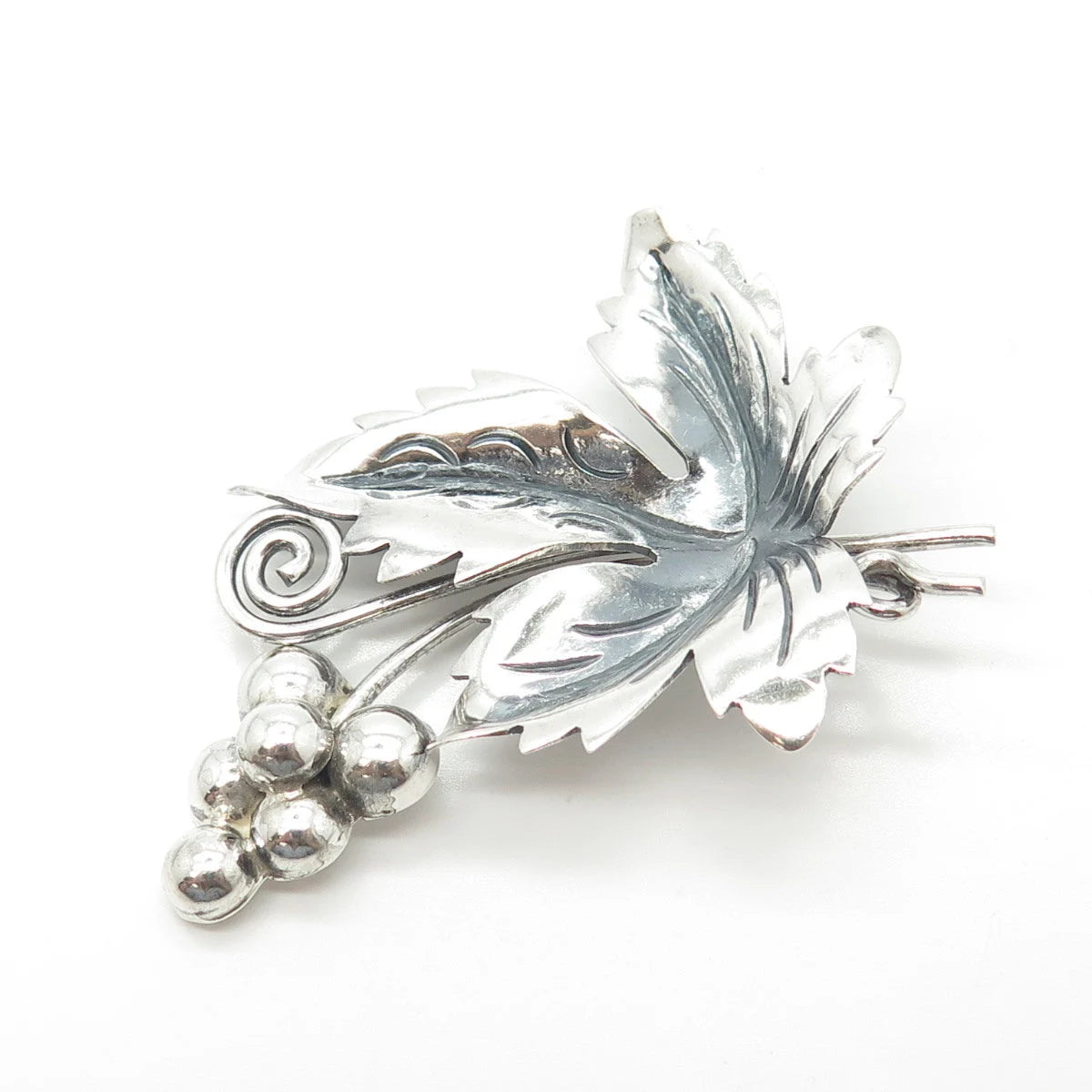 925 Sterling Silver Vintage Mexico Grape Vine Handmade Pin Brooch