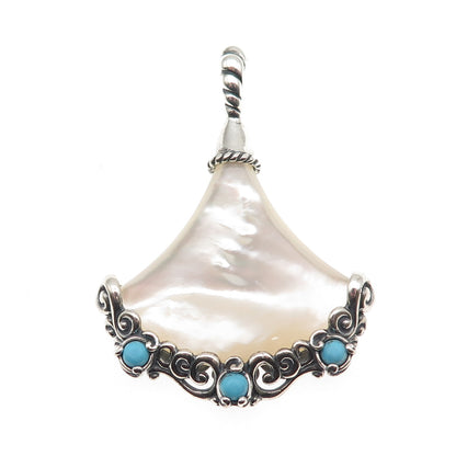 Carolyn Pollack Sterling Silver Vintage Real MOP & Turquoise Modernist Pendant