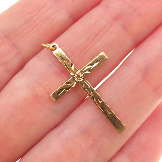 Swift & Fisher Gold Filled Antique Art Deco Engraved Cross Charm Pendant