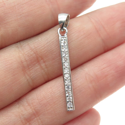 925 Sterling Silver Round-Cut C Z Bar Pendant