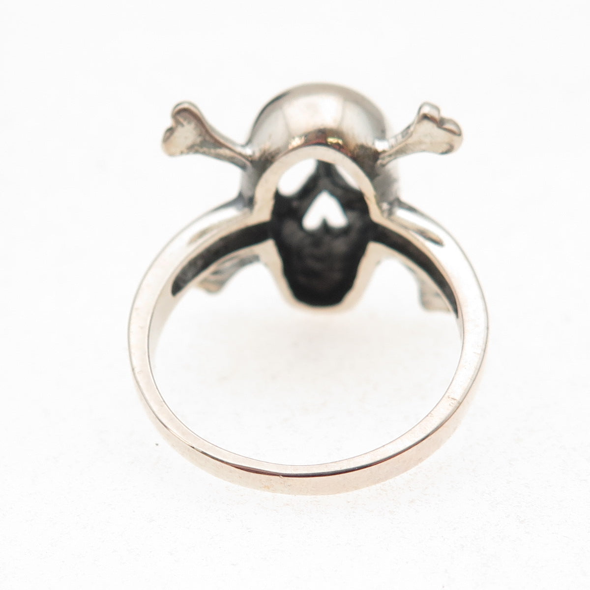 925 Sterling Silver Vintage Skull Crossbones Oxidized Biker Ring Size 10