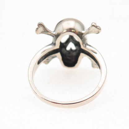 925 Sterling Silver Vintage Skull Crossbones Oxidized Biker Ring Size 10