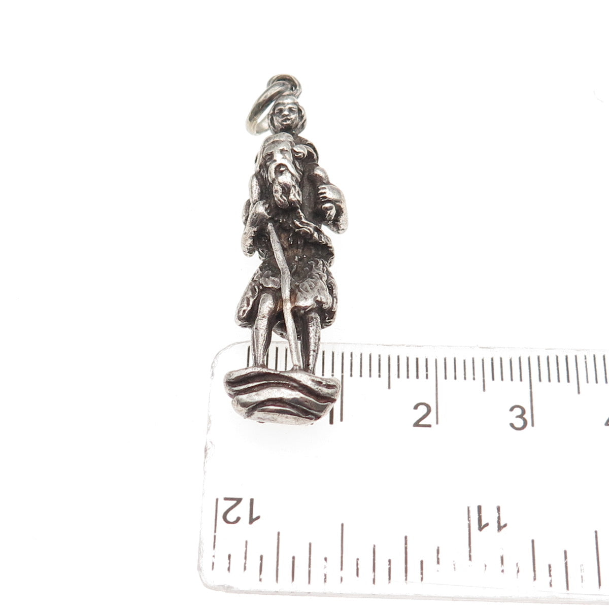 925 Sterling Silver Antique Art Deco St. Christopher Oxidized 3D Pendant