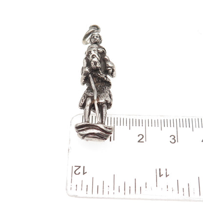925 Sterling Silver Antique Art Deco St. Christopher Oxidized 3D Pendant