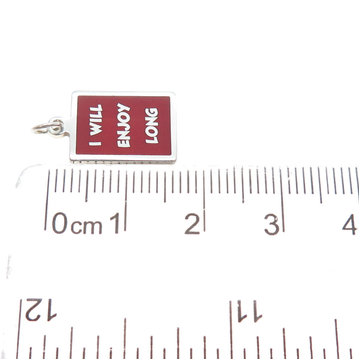 925 Sterling Silver Red Enamel I Will Enjoy Long Minimalist Charm Pendant