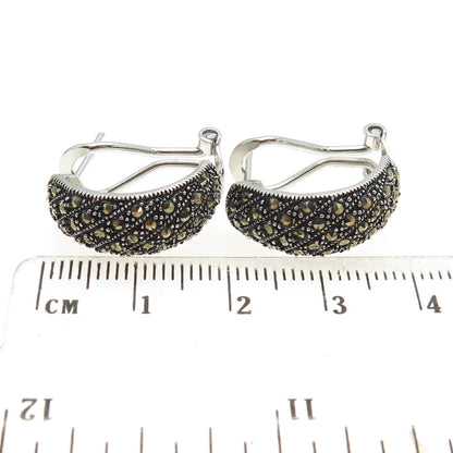 925 Sterling Silver Real Marcasite Omega Back Earrings