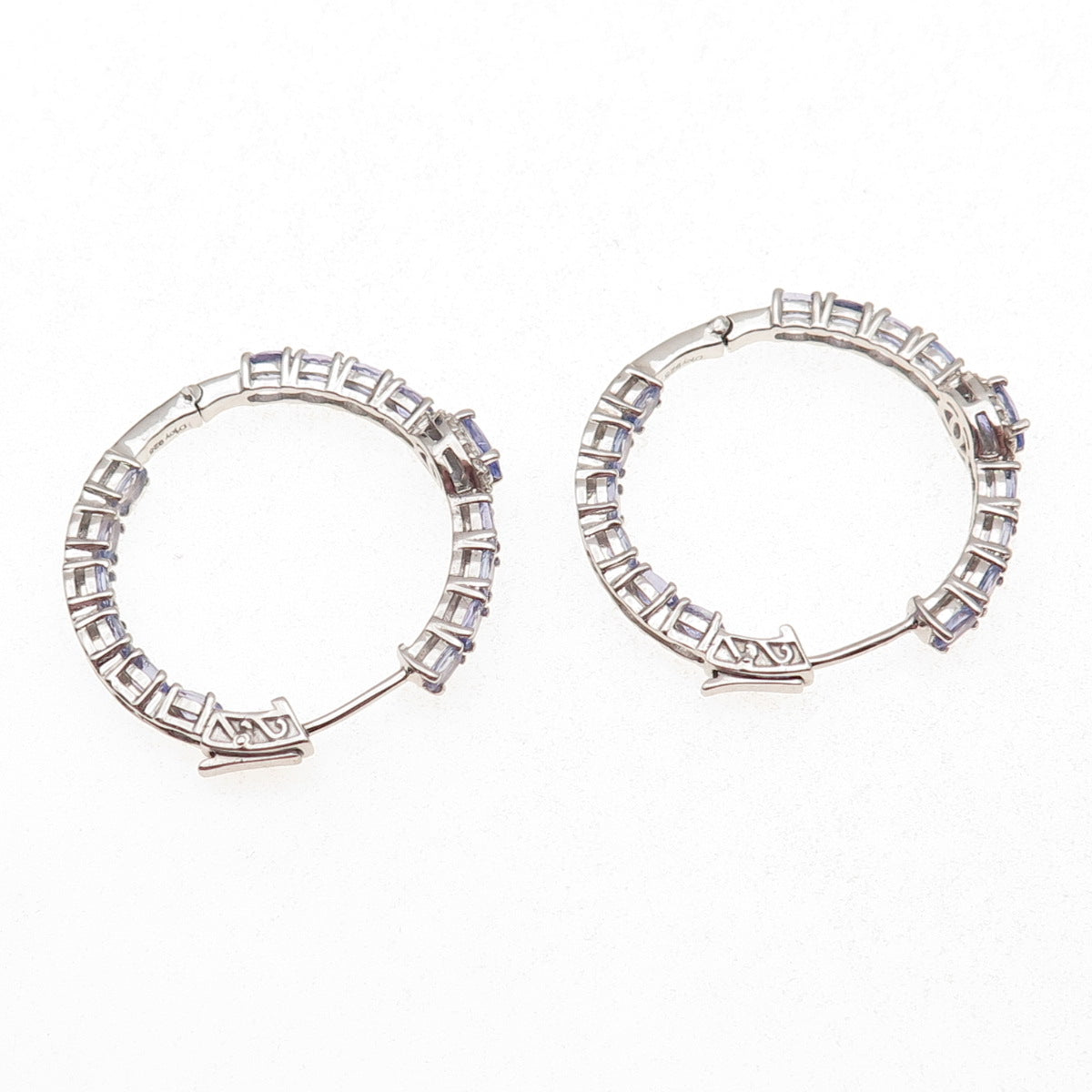 D'Joy 925 Sterling Silver Real Tanzanite White Topaz In & Out Hoop Earrings