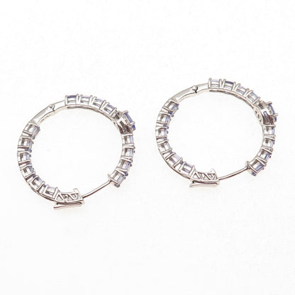 D'Joy 925 Sterling Silver Real Tanzanite White Topaz In & Out Hoop Earrings