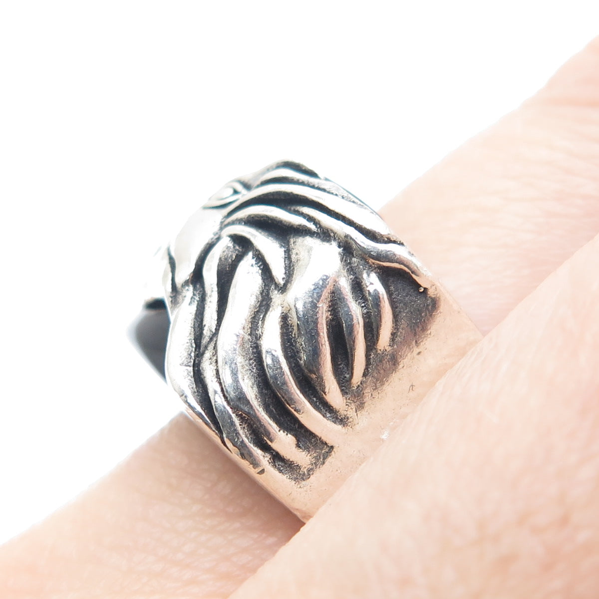 CARLITO'S Sterling Silver Vintage Real Black Onyx Lion Oxidized Ring Size 9.25