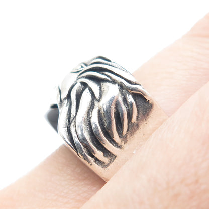 CARLITO'S Sterling Silver Vintage Real Black Onyx Lion Oxidized Ring Size 9.25