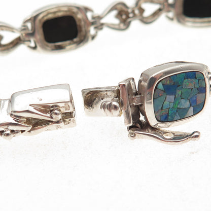 Michelle Albala 925 Sterling Silver Vintage Real Opal Mosaic Bracelet 7.25"