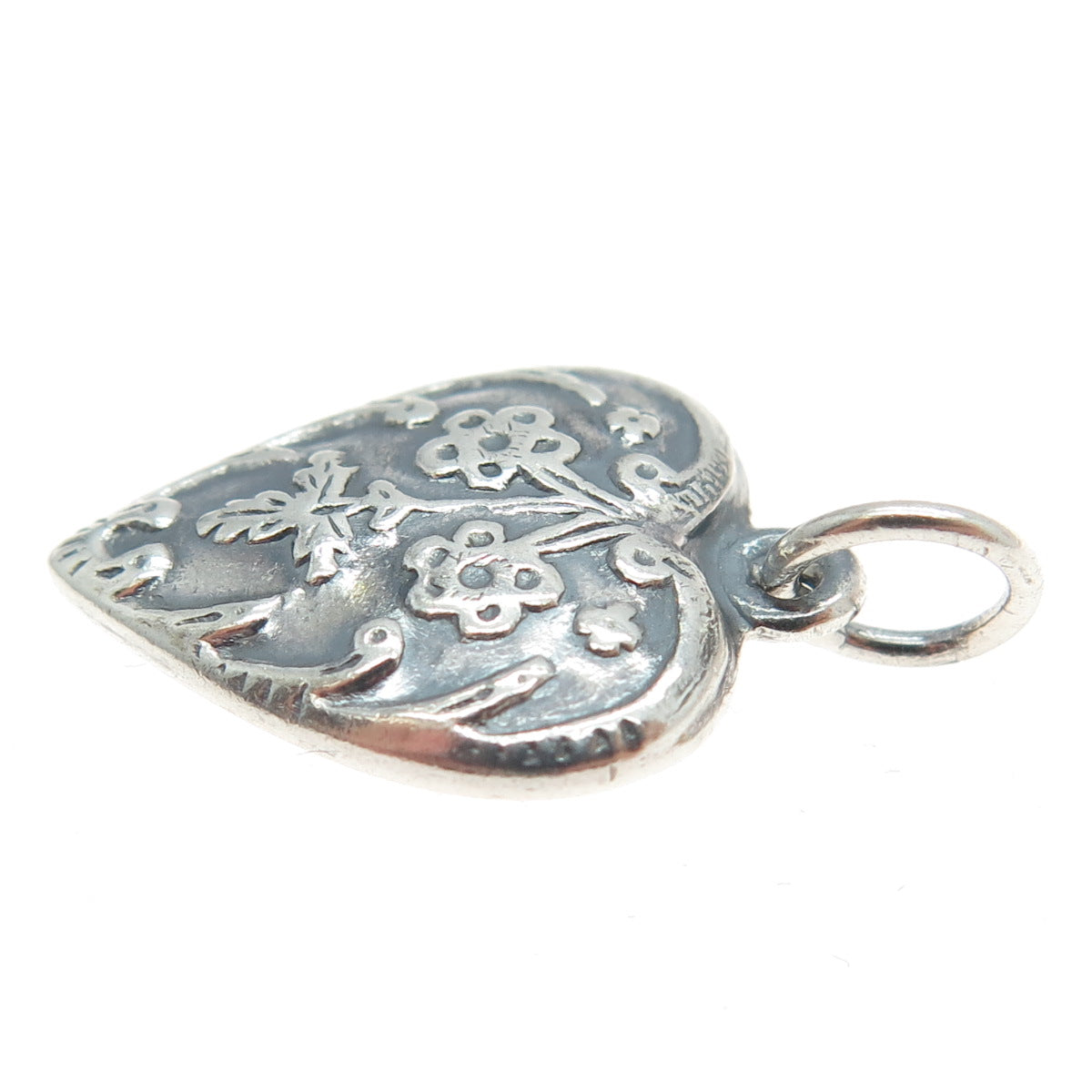 925 Sterling Silver Antique Art Deco Ornate Heart Charm Pendant