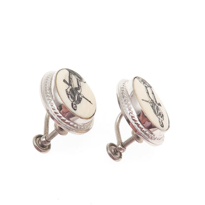 WRE W.E. Richards 925 Sterling Silver Vintage Minutemen Screw Back Earrings