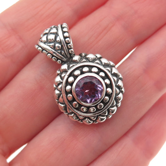 925 Sterling Silver Vintage Real Amethyst Oxidized Charm Pendant
