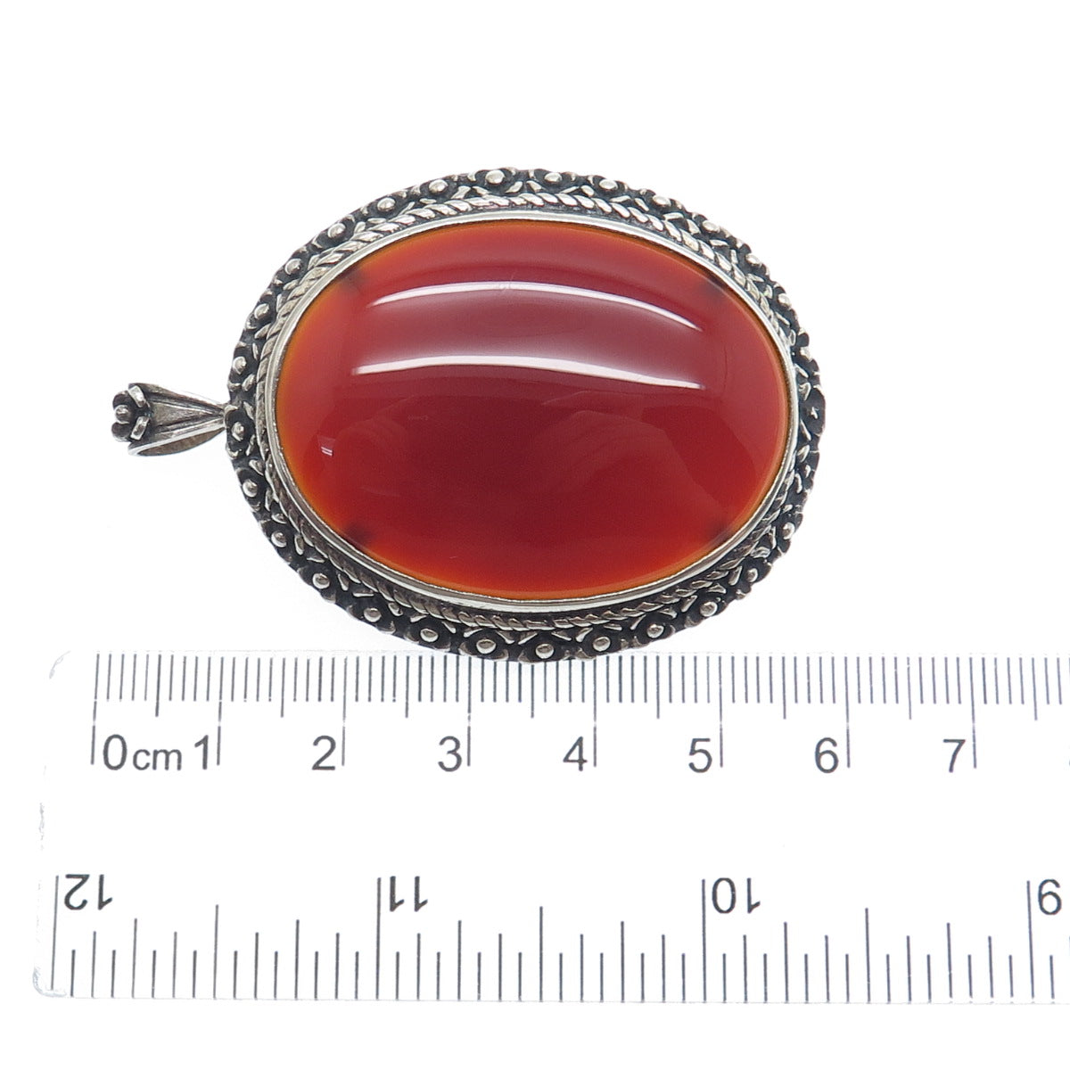 H&T SOLOW 925 Sterling Silver Vintage Real Carnelian Flower Pin Brooch / Pendant