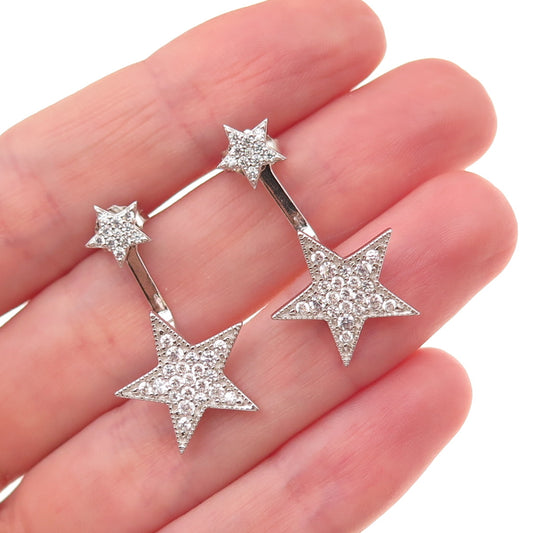 925 Sterling Silver Round-Cut C Z Star Interchangeable Earrings