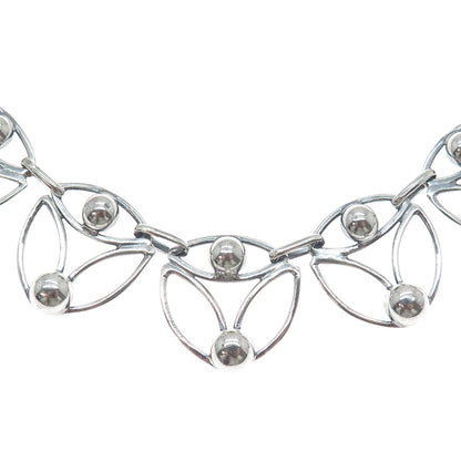 950 Silver Vintage Modernist Beaded Chain Oxidized Necklace 18"