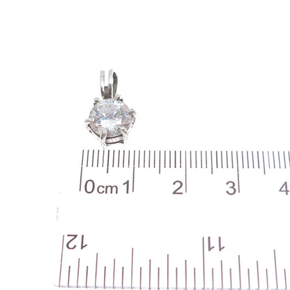 925 Sterling Silver Vintage Round-Cut C Z Minimalist Charm Pendant