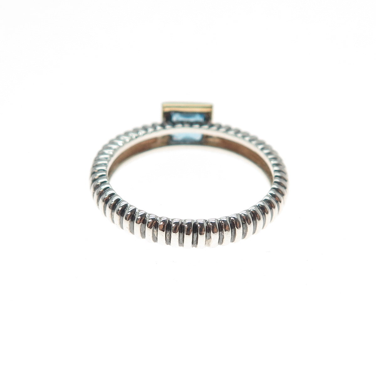 14K Gold 925 Sterling Silver Vintage Real Princess-Cut Blue Topaz Ring Size 5.75