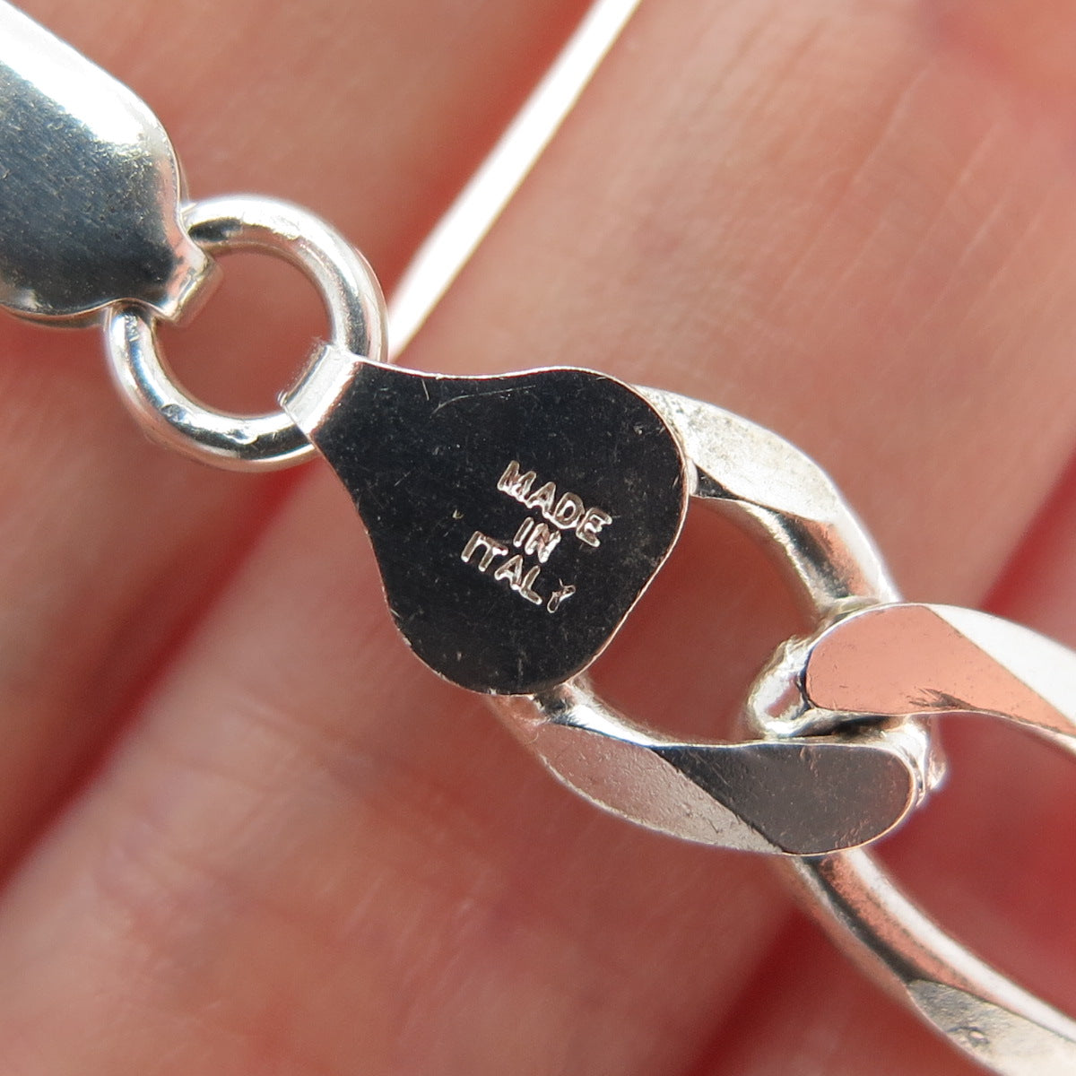 925 Sterling Silver Vintage Italy Figaro Link Bracelet 7.75"