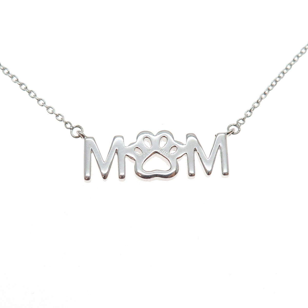 SUN 925 Sterling Silver Real Diamond Mom Dog Paw Cable Chain Necklace 16-18"