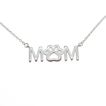 SUN 925 Sterling Silver Real Diamond Mom Dog Paw Cable Chain Necklace 16-18"