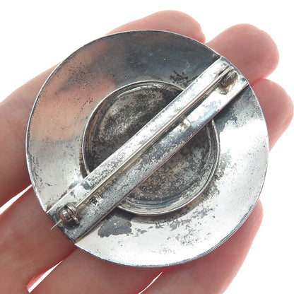 ZINA 925 Sterling Silver Vintage Modernist Disc Oxidized Pin Brooch