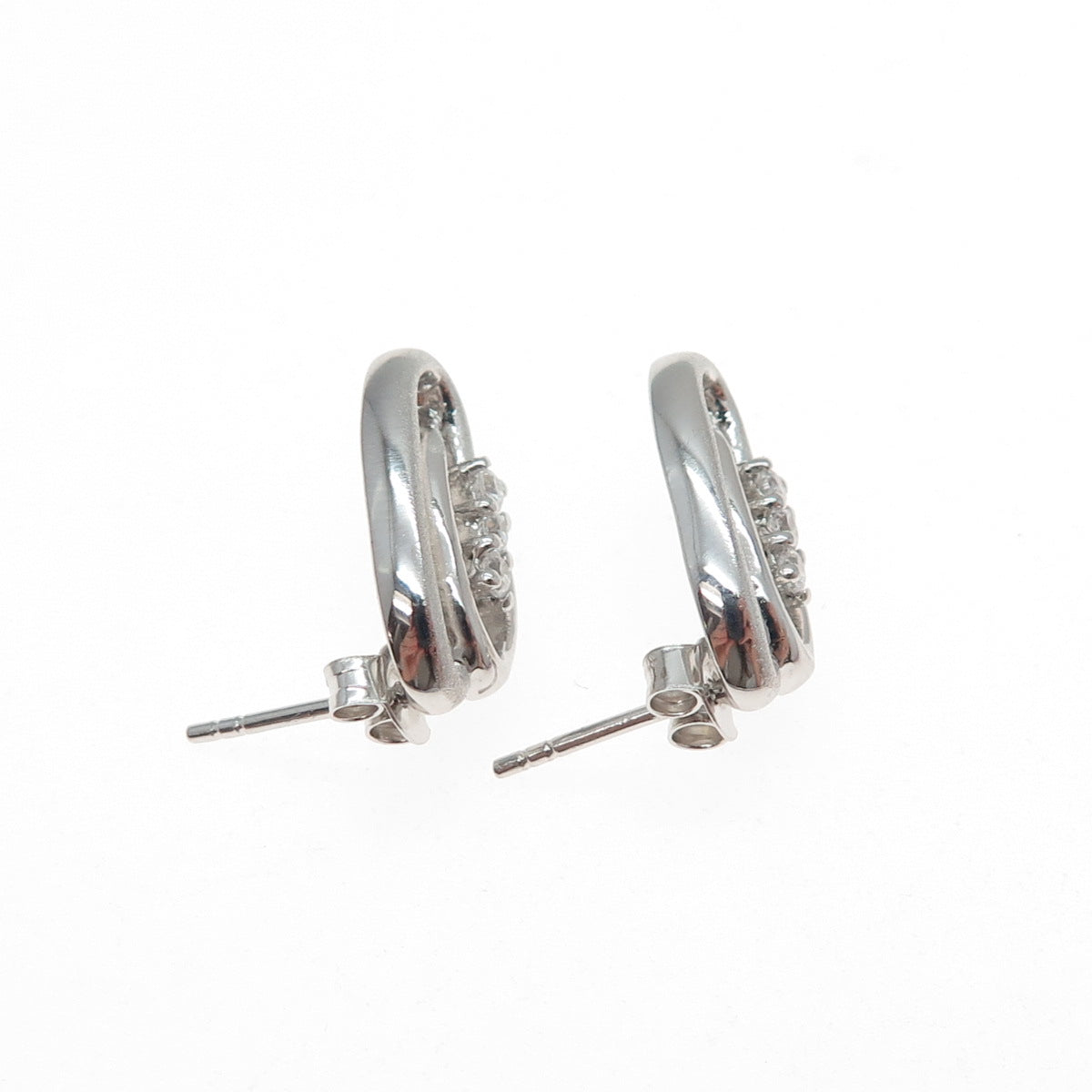 925 Sterling Silver Round-Cut C Z Interlocked Circle Earrings