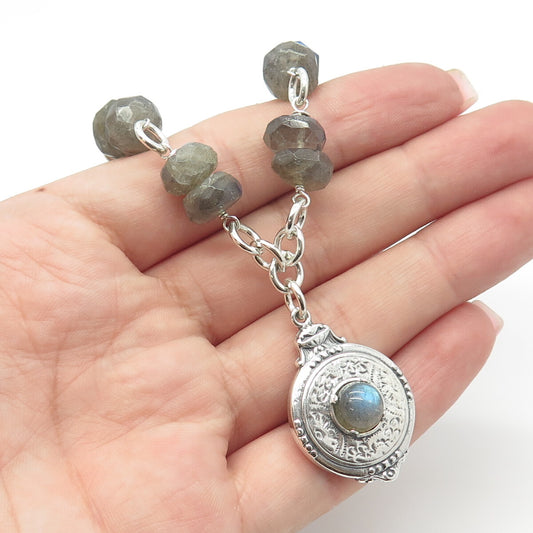 925 Sterling Silver Vintage Alana Love Real Labradorite Gemstone Necklace 16"