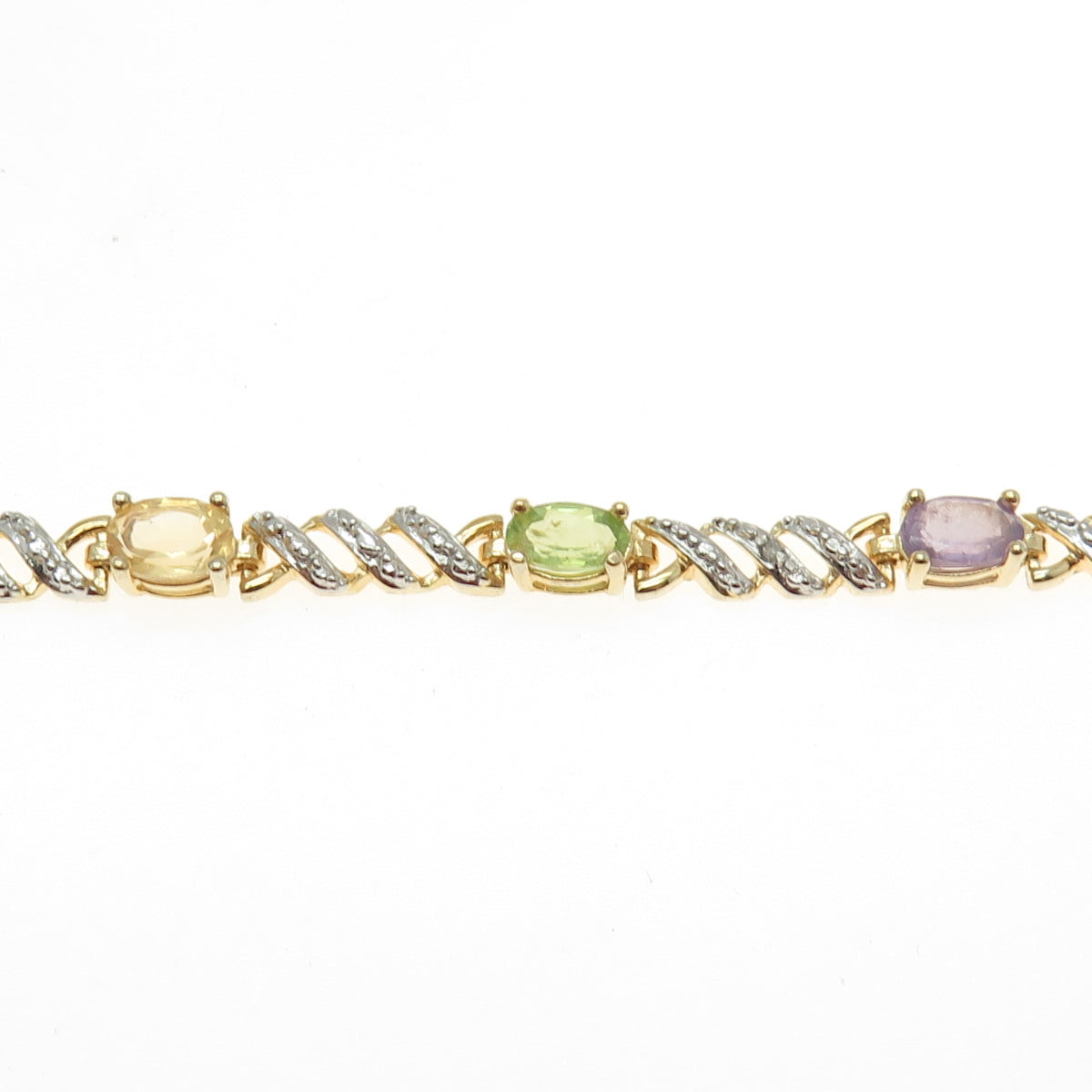 ROSS SIMONS 925 Sterling Silver 2-Tone Multi-Color Gem "X" Link Bracelet 7.25"
