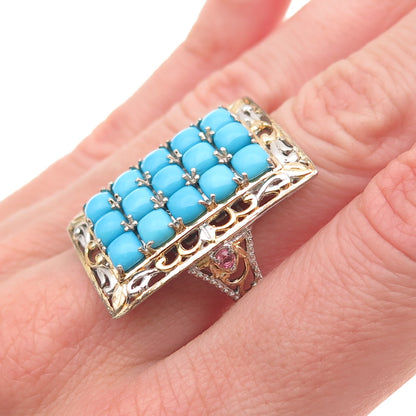 D'Joy Sterling Silver 2-Tone Sleeping Beauty Turquoise & Amethyst Ring Size 8.25