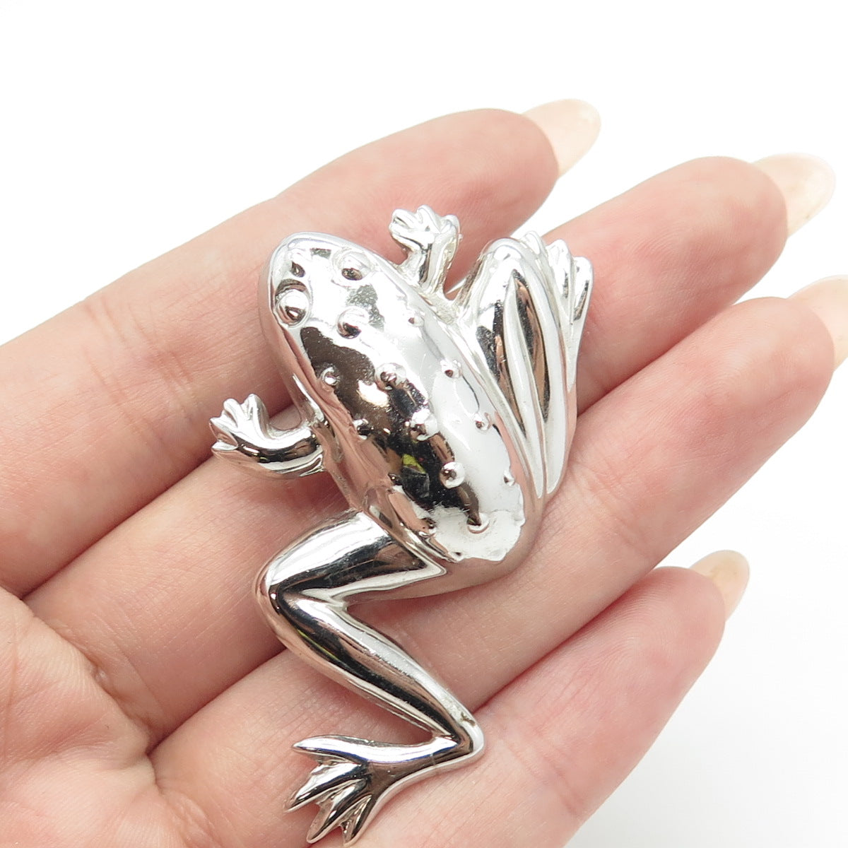 925 Sterling Silver Vintage Frog Good Luck Pin Brooch Pendant