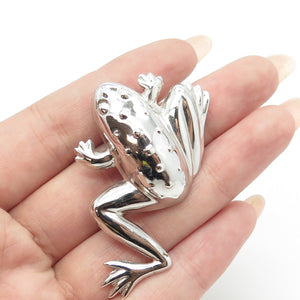 925 Sterling Silver Vintage Frog Good Luck Pin Brooch Pendant