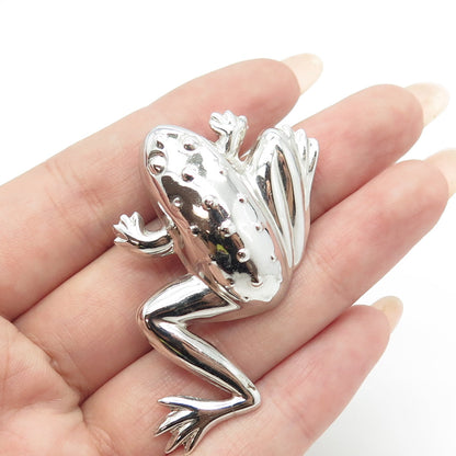 925 Sterling Silver Vintage Frog Good Luck Pin Brooch Pendant